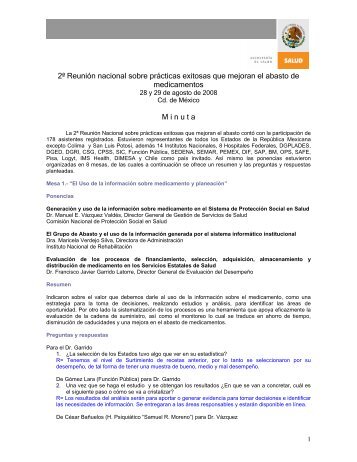 2ª Reunión nacional sobre prácticas exitosas que mejoran el abasto ...