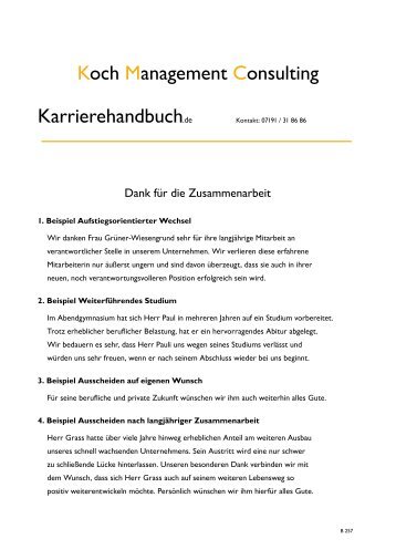 Dank fÃ¼r die Zusammenarbeit - Koch Management Consulting