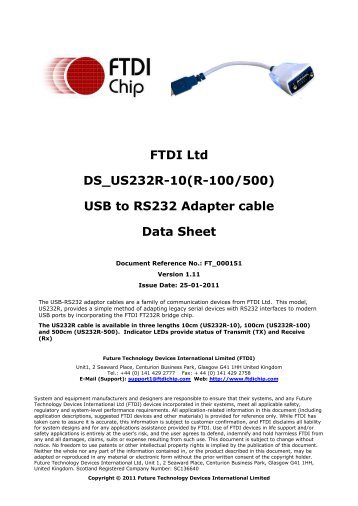 USB to RS232 Adapter cable Data Sheet - FTDI