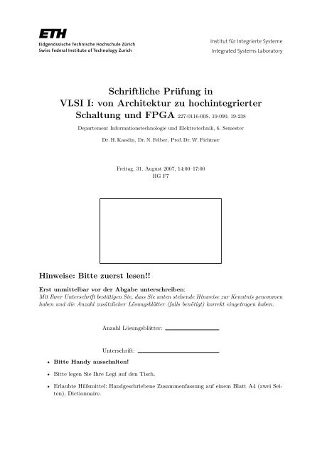 Schriftliche Prufung In Vlsi I Von Architektur Zu Hochintegrierter