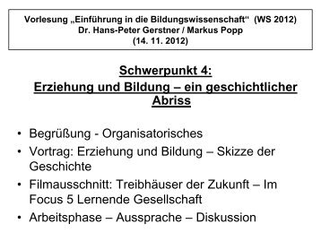 Erziehung und Bildung Ã¢Â€Â“ ein historischer Abriss