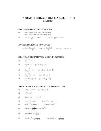 FORMULEBLAD BIJ CALCULUS B