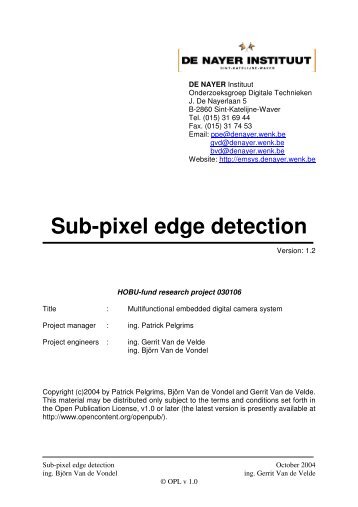 Sub-pixel edge detection - emsys - Hogeschool voor Wetenschap ...