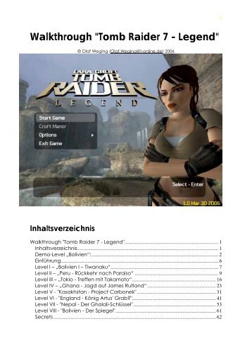 Walkthrough "Tomb Raider 7 - Legend" - Gamepad.de