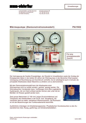 WÃ¤rmepumpe (Demonstrationsmodell) PA1502