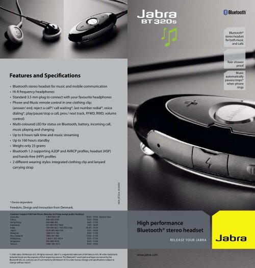 Features and Specifications High performance Bluetooth ... - Jabra