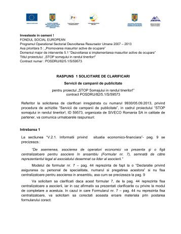 RASPUNS 1 SOLICITARE DE CLARIFICARI ... - SIVECO Romania