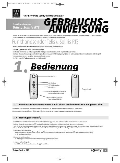 Bedienungsanleitung Somfy Telis Soliris RTS - RollladenShop24.de