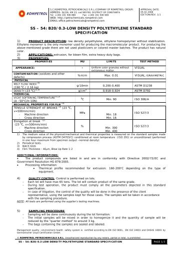 ss â€“ 54: b20/0.3-low density polyethylene standard specification