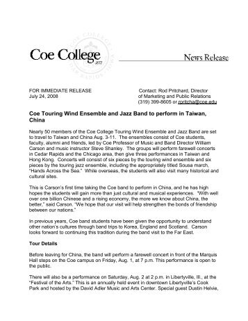 Tour Press Release - Libertyville - Public.coe.edu - Coe College