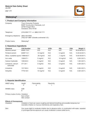 waterplug msds - Thoro - Consumer Products