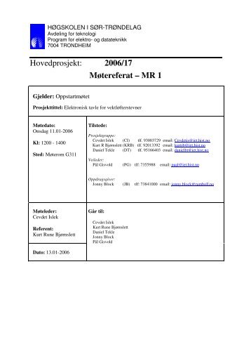 Hovedprosjekt: 2006/17 MÃ¸tereferat â MR 1