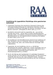 Ausbildung fÃ¼r jugendliche FlÃ¼chtlinge ohne ... - RAA-Berlin