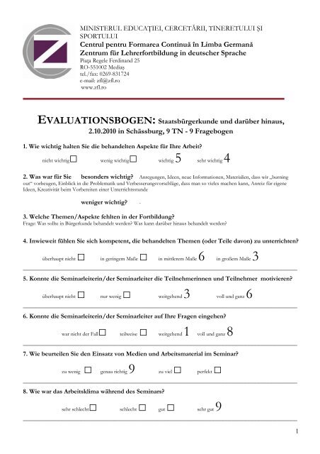 Auswertung der Fragebogen - Zfl.ro