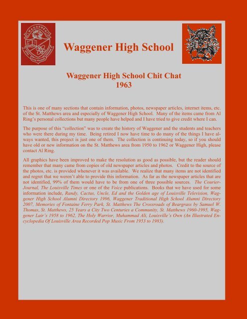 Waggener High - Chit Chat, 1963 - RingBrothersHistory.com