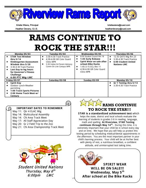 rams continue to rock the star!!! - Riverview Elementary School