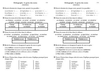 Orthographe : le genre des noms exercices Orthographe : le genre ...