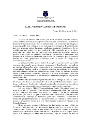 CARTA AOS ORIENTADORES EDUCACIONAIS Palmas, TO, 21 de ...