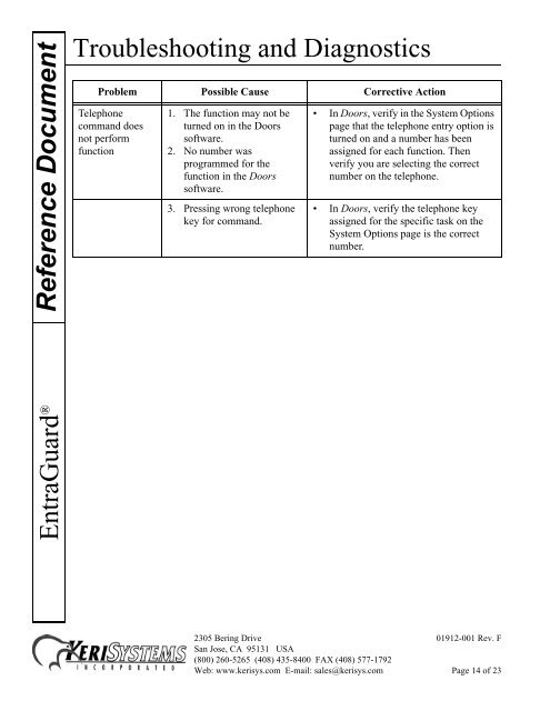 Troubleshooting and Diagnostics EntraGuard ... - Keri Systems