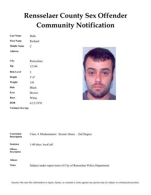 Rensselaer County Sex Offender Community Notification 