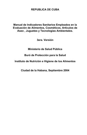 republica de cuba - Instituto de NutriciÃ³n e Higiene de los Alimentos