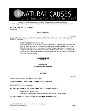 In Sickness and In Wealth - Transcript with ... - Unnatural Causes