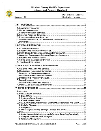 RCSD Evidence and Property Handbook - Richland County Sheriff's ...