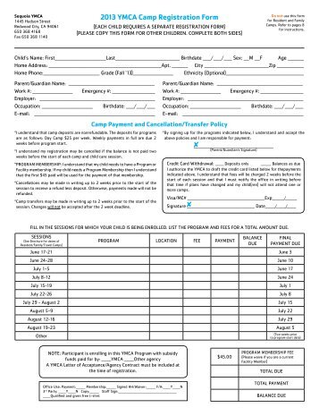 Registration forms only - YMCA of Silicon Valley