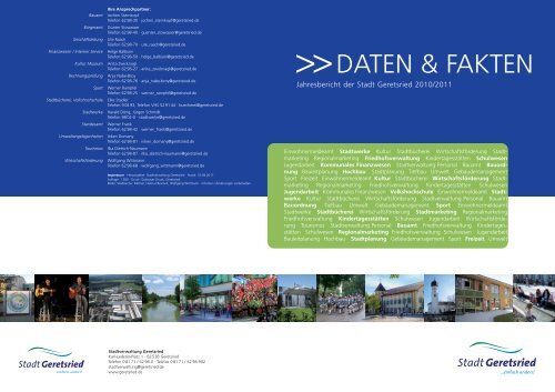 Zahlen Daten Fakten 2010/2011 - Stadt Geretsried