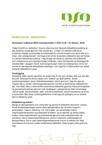 RESOLUSJON : SKIKKETHET - Norsk studentorganisasjon