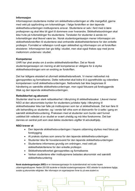 RESOLUSJON : SKIKKETHET - Norsk studentorganisasjon