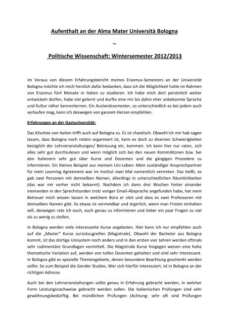 Erfahrungsbericht WS 12 / 13 - Erasmus