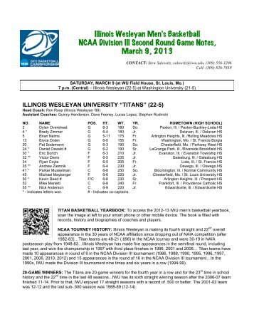 IWU Second Round Game Notes - Illinois Wesleyan University