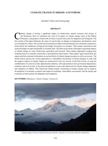 CLIMATE CHANGE IN SIKKIM: A SYNTHESIS - ENVIS Centre: Sikkim