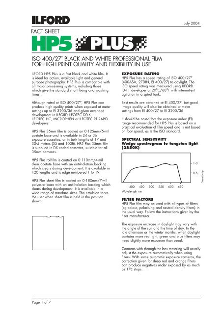 Ilford Film Processing Chart