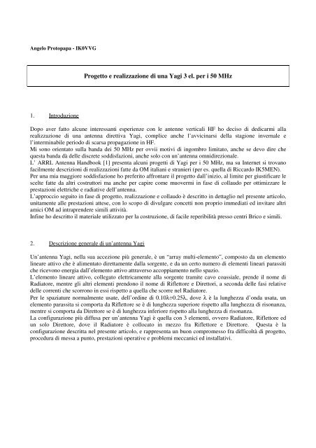 Progetto e realizzazione di una Yagi 3 el. per i 50 MHz - ARI Roma