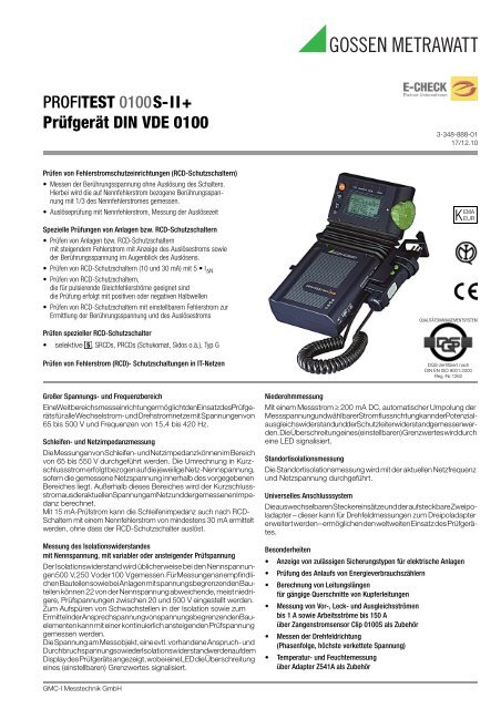 PROFITEST 0100S-II+ Prüfgerät DIN VDE 0100 - Gossen-Metrawatt