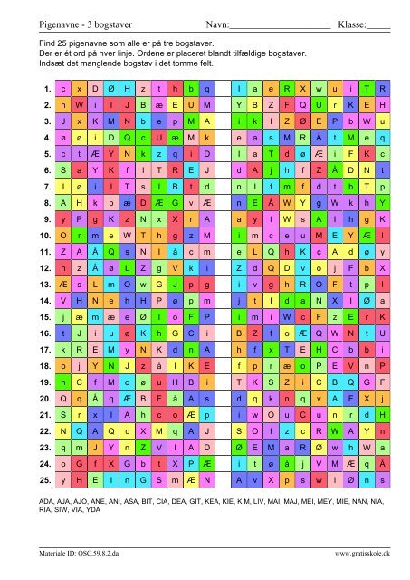Pigenavne 3 Bogstaver Navn Klasse Gratisskole Dk
