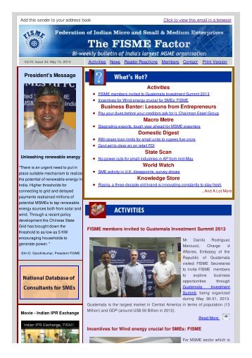 FISME Newsletter - Vol III, Issue 33: May 1, 2013 - Federation of ...