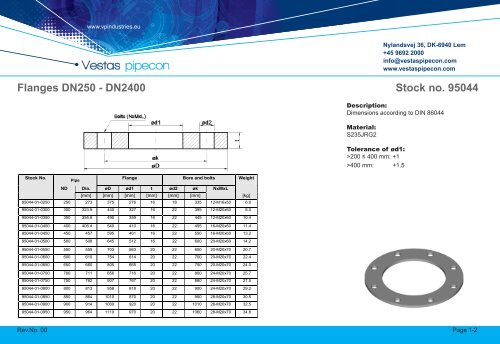 Flanges DN250 - DN2400 Stock no. 95044 - VP Industries