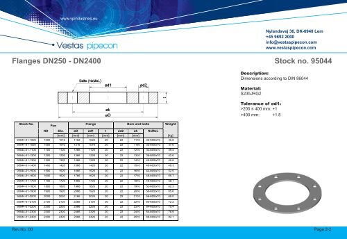 Flanges DN250 - DN2400 Stock no. 95044 - VP Industries