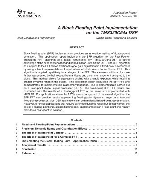 A Block Floating Point Implementation on the TMS320C54x DSP