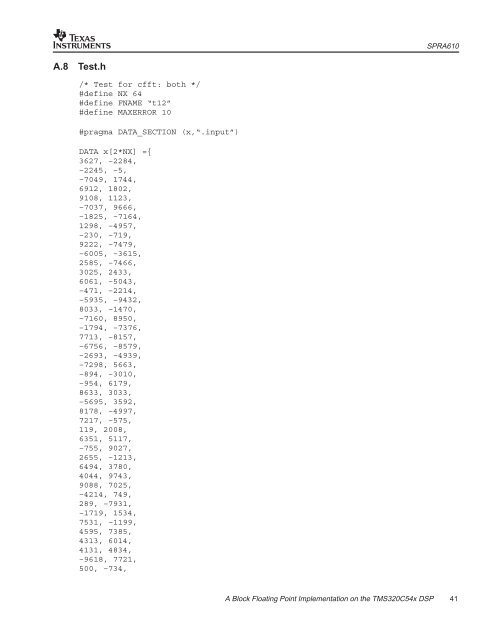 A Block Floating Point Implementation on the TMS320C54x DSP