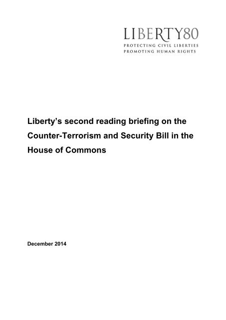 Liberty's Second Reading Briefing on the Counter-Terrorism & Security Bill in the House of Commons
