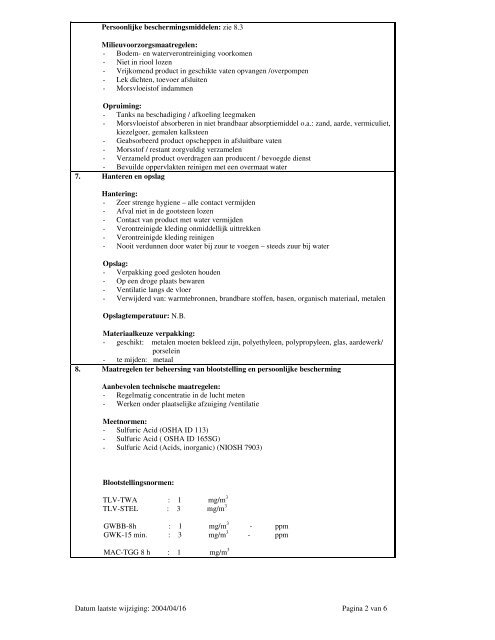 Veiligheidsinformatieblad Zwavelzuur vlb - BiogaS