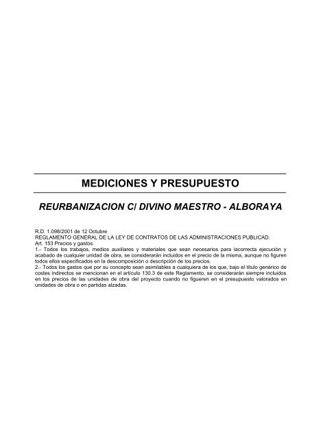 mediciones y presupuesto reurbanizacion c/ divino maestro - Alboraya
