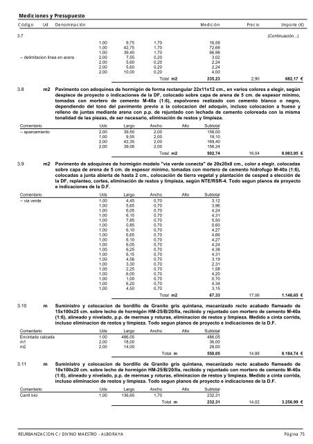 mediciones y presupuesto reurbanizacion c/ divino maestro - Alboraya