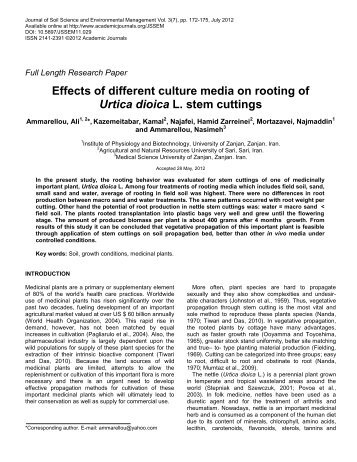 Effects of different culture media on rooting of Urtica dioica L. stem ...