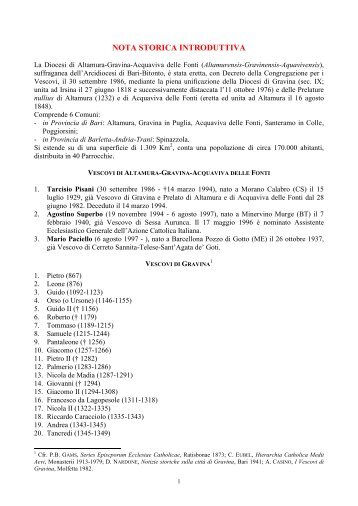 nota storica introduttiva - Diocesi Altamura - Gravina - Acquaviva ...