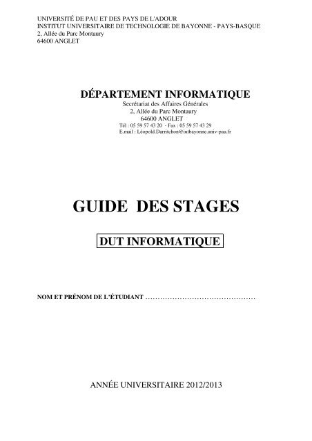 Guide et fiches de suivi des stages 2012-2013 - IUT Bayonne